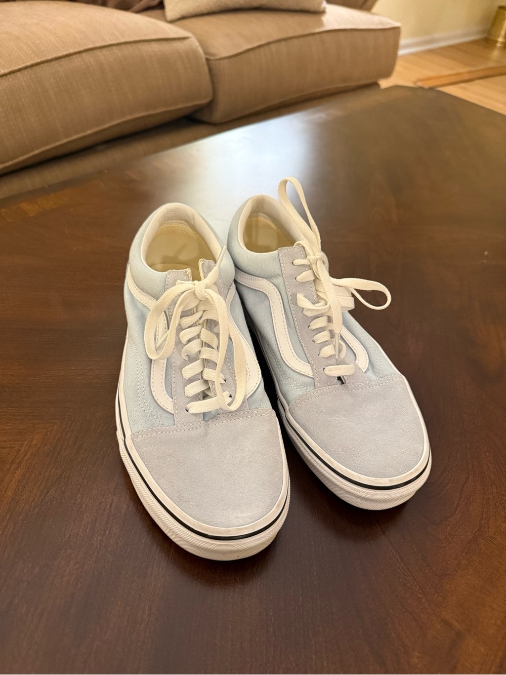 Vans Old Skool Low-Top Sneakers in Light Blue and White